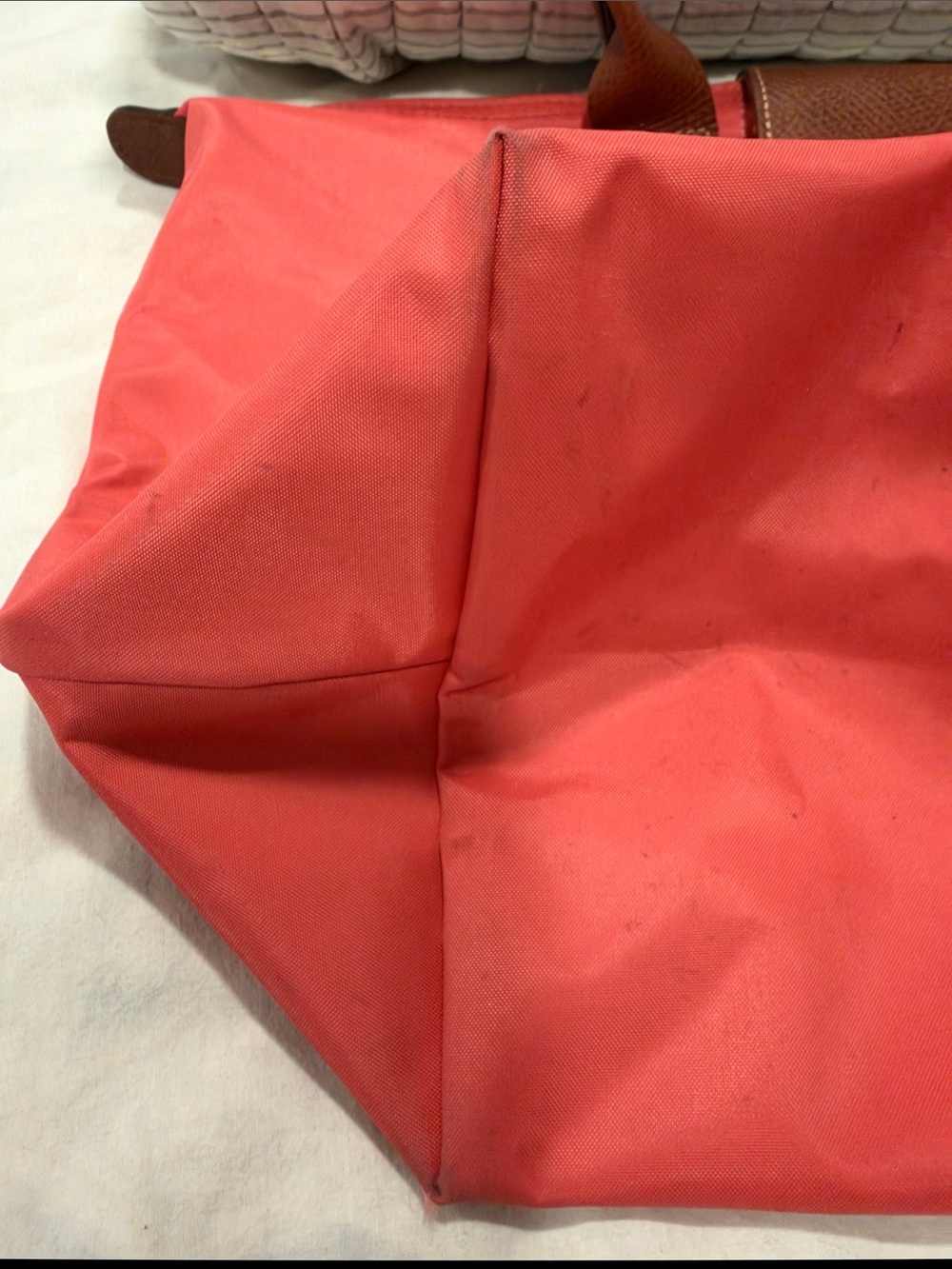 Longchamp Nylon Tote in Coral with Brown Trim - Picture 2 of 12